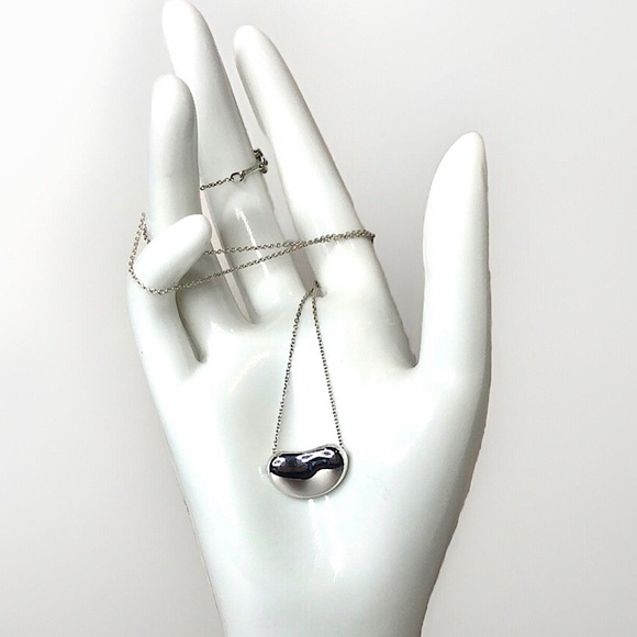TIFFANY & Co Elsa PERETTI Sterling Silver Medium Bean Necklace FULL INCLUSION - Picture 2 of 11